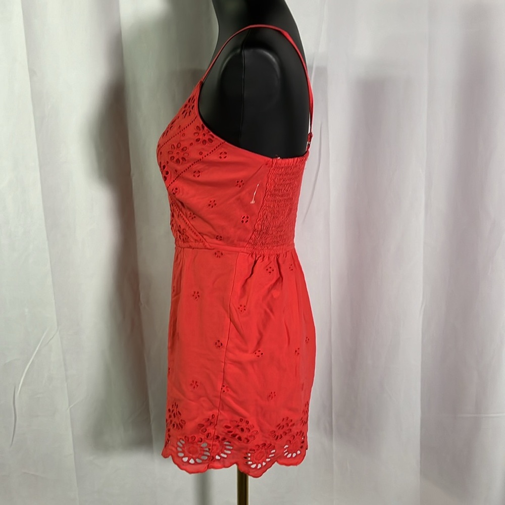 NWOT Japan Coral Pink Embroidered Floral Eyelet Sleeveless Cotton Romper - Picture 2 of 16
